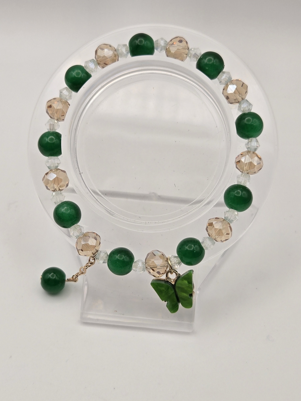6mm Green Beaded Butterfly Charm Bracelet - Women Jewelry